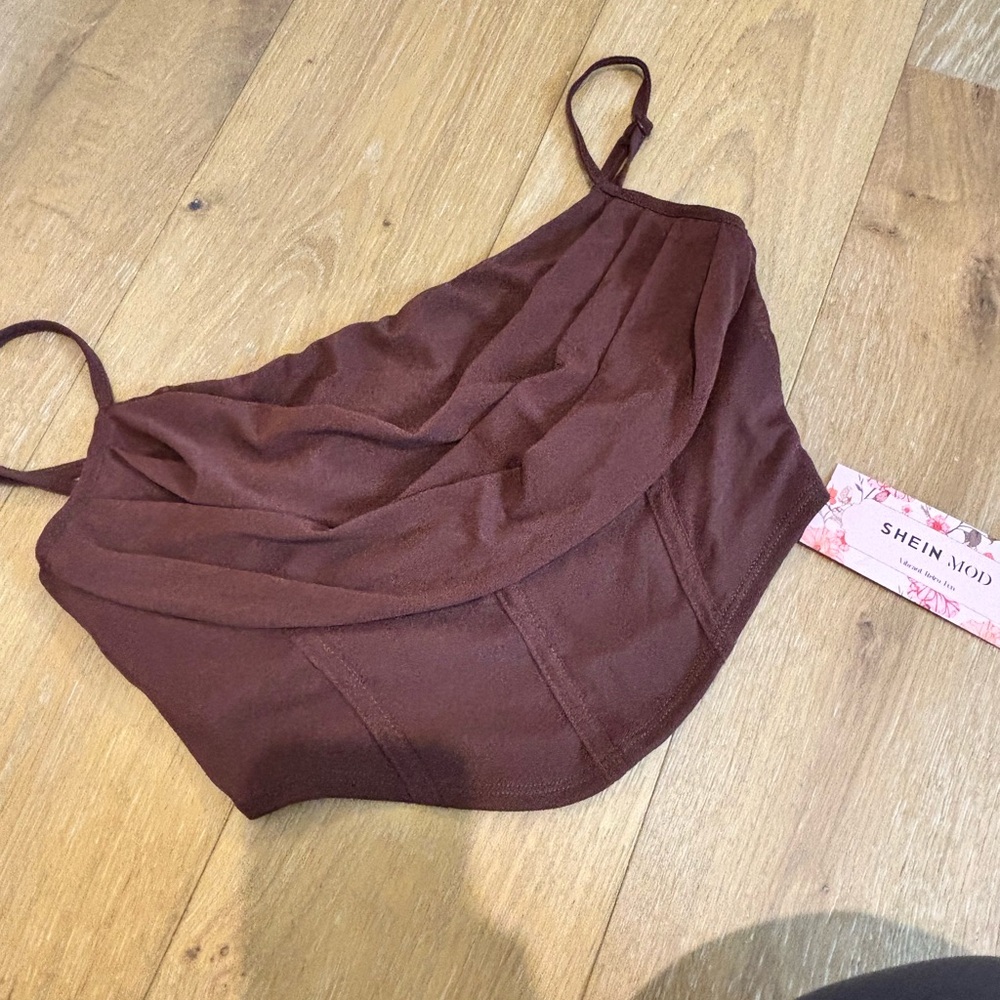 SHEIN Chocolate Brown Draped Crop Top